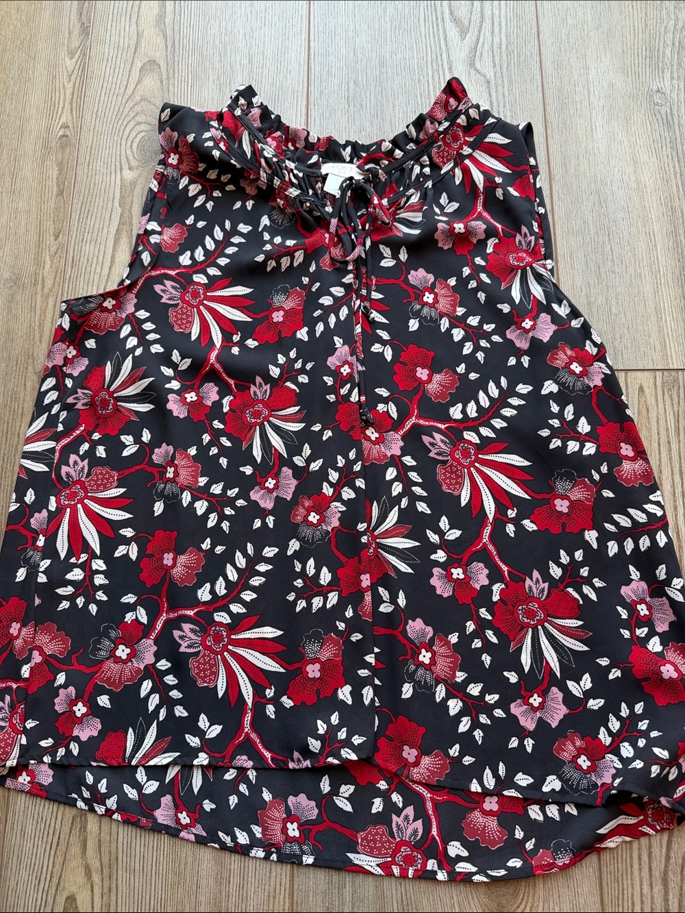 LOFT Black A-Line Skirt with Red and White Floral Print